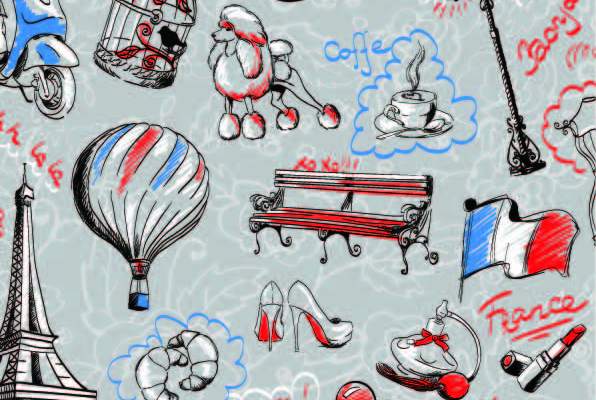 几何图案埃菲尔铁塔字母涂鸦印花矢量图服装纺织数码印花花型素材