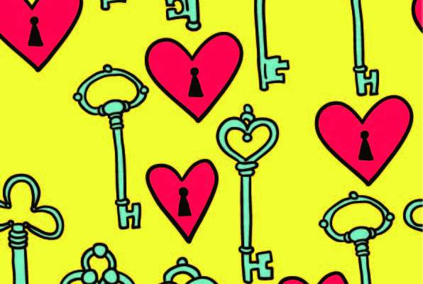 爱心锁钥匙拼接印花矢量图服装纺织数码印花花型素材