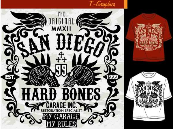 几何花纹嘻哈风字母骷髅头印花矢量图服装裁片t恤烫图印花花型素材