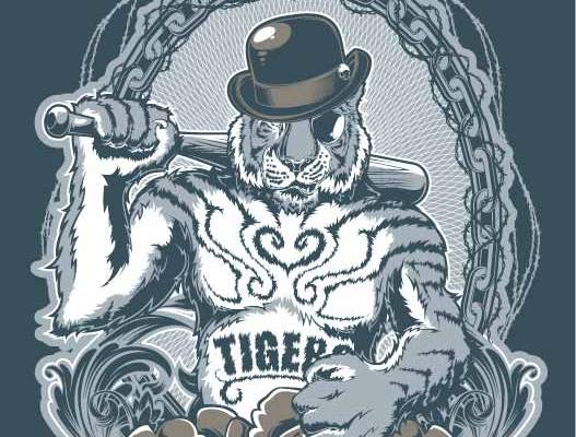 动物老虎字母植物花纹印花矢量图服装裁片T恤烫图印花花型素材