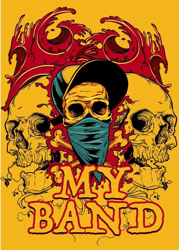 几何涂鸦骷髅头字母印花矢量图服装裁片T恤烫图印花花型素材