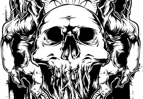 几何涂鸦骷髅头印花矢量图服装裁片T恤烫图印花花型素材