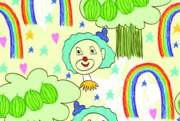 卡通图案彩虹星星印花矢量图服装纺织数码印花花型素材