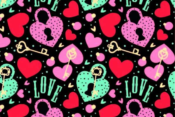 爱心字母钥匙印花矢量图服装纺织数码印花花型素材