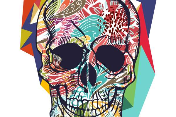 色彩图案骷髅头印花矢量图服装裁片T恤烫图印花花型素材