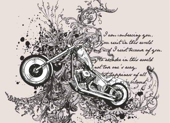 几何花纹字母摩托车印花矢量图服装裁片T恤烫图印花花型素材