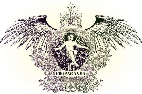 复古花纹翅膀字母印花矢量图服装裁片T恤烫图印花花型素材