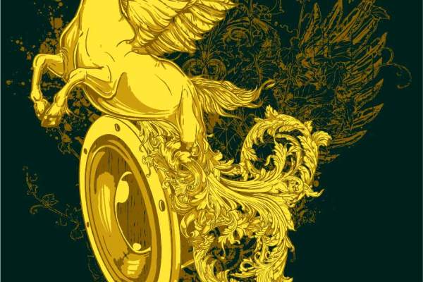 几何花纹金色飞马印花矢量图服装裁片T恤烫图印花花型素材