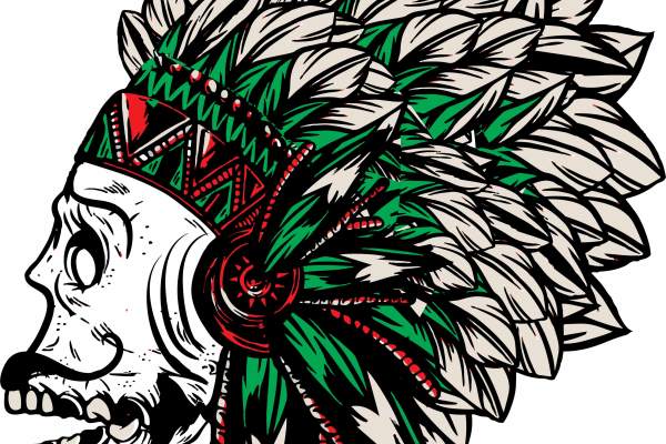 印第安风图案骷髅头印花矢量图服装裁片T恤烫图印花花型素材