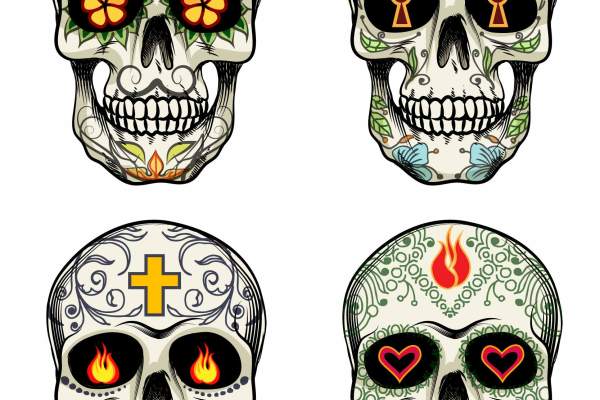 几何花纹骷髅头印花矢量图服装裁片T恤烫图印花花型素材