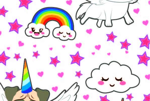 卡通动物猫咪小狗彩虹印花矢量图服装纺织数码印花花型素材