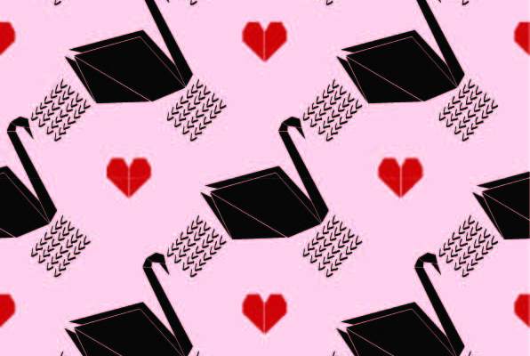 卡通图案折纸天鹅印花矢量图服装纺织数码印花花型素材