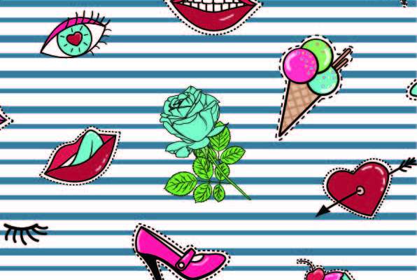 几何条子香唇眼睛高跟鞋印花矢量图服装纺织数码印花花型素材