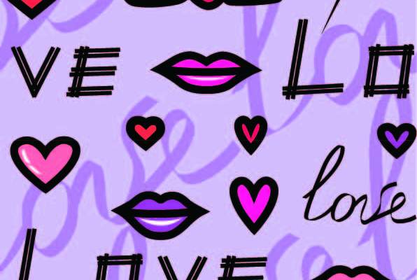 爱心香唇字母印花矢量图服装纺织数码印花花型素材