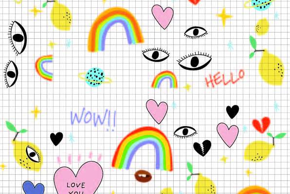 几何格子线条彩虹字母爱心印花矢量图服装纺织数码印花花型素材