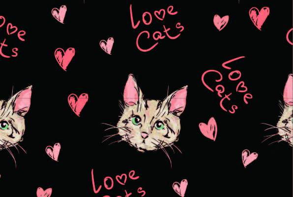 卡通猫咪字母爱心印花矢量图服装纺织数码印花花型素材