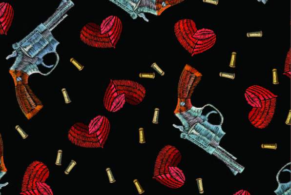 手枪爱心子弹印花矢量图服装纺织数码印花花型素材