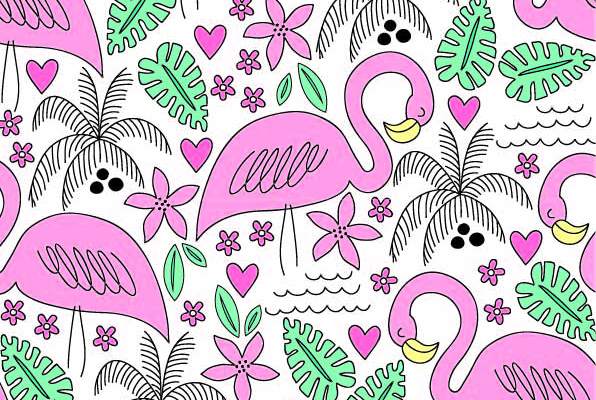 卡通火烈鸟植物花纹印花矢量图服装纺织数码印花花型素材