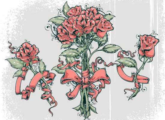 植物花卉玫瑰花印花矢量图服装裁片T恤烫图印花花型素材