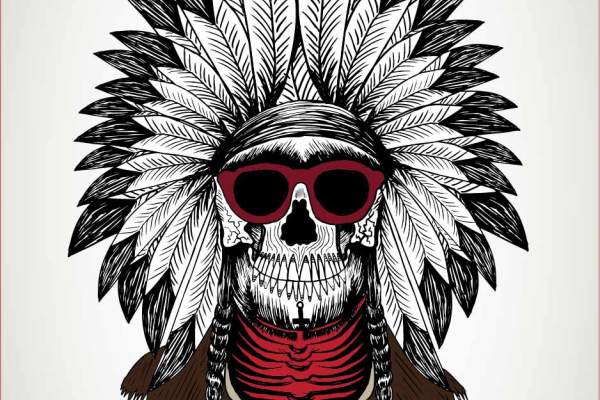 印第安风头饰骷髅头印花矢量图服装裁片T恤烫图印花花型素材