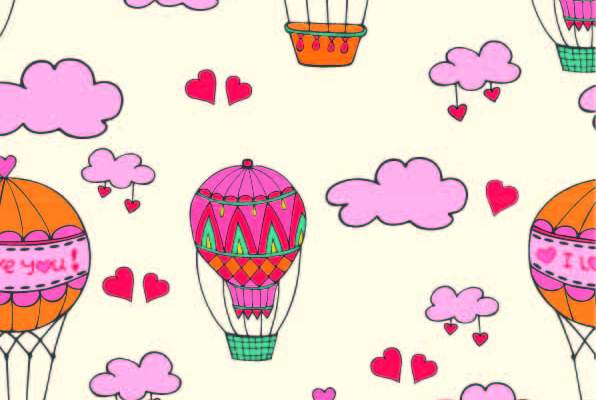 卡通热气球云朵图案印花矢量图服装纺织数码印花花型素材