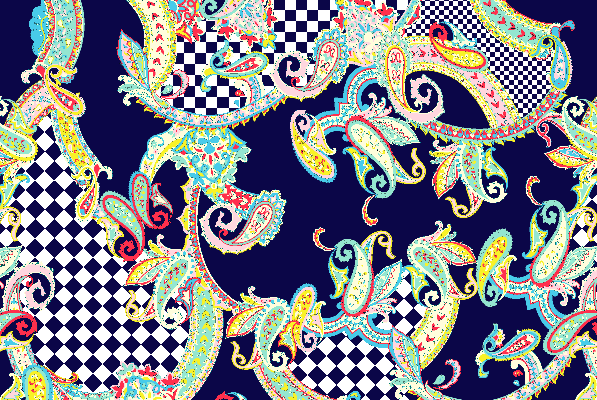 几何花纹格子腰果花印花矢量图服装纺织水印数码印花金昌花型素材