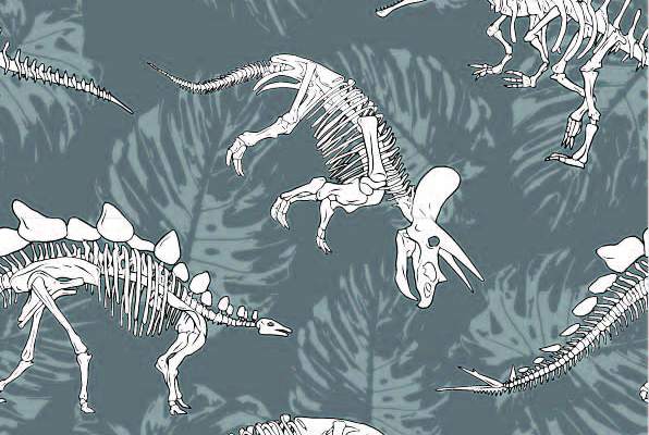 植物叶子花纹恐龙骨架印花矢量图服装纺织数码印花花型素材