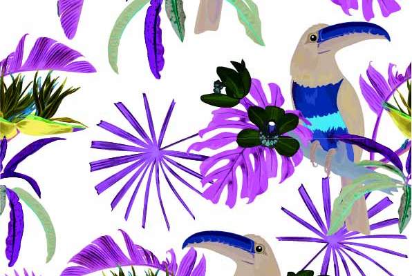 植物花纹动物大嘴鸟印花矢量图服装纺织数码印花花型素材