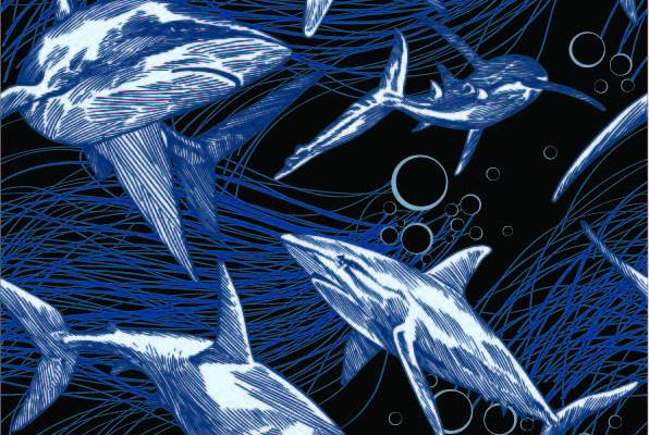 几何线条拼接鲨鱼印花矢量图服装纺织数码印花花型素材