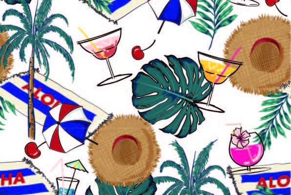 夏日风植物叶子字母印花矢量图服装纺织数码印花花型素材