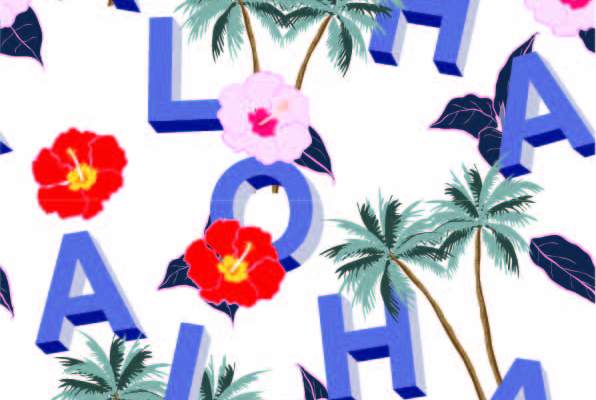 植物椰子树花卉字母印花矢量图服装纺织数码印花花型素材