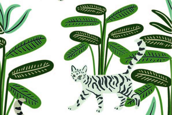 植物叶子花纹动物猫咪印花矢量图服装纺织数码印花花型素材
