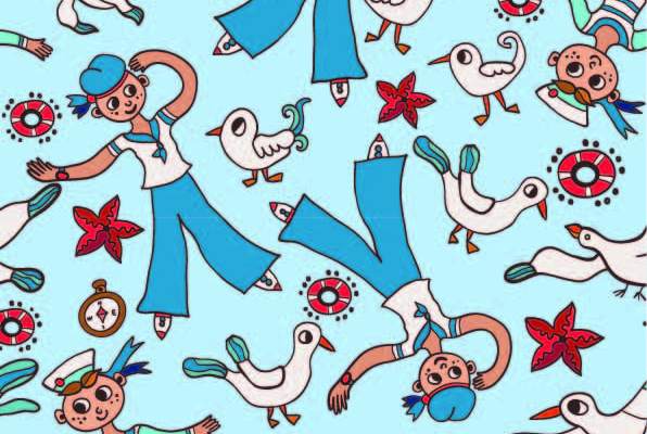 卡通人物海鸥印花矢量图服装纺织数码印花花型素材