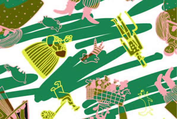 几何卡通人物线条涂鸦印花矢量图服装纺织数码印花花型素材