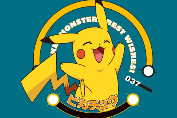 卡通动漫皮卡丘字母印花矢量图服装裁片T恤烫图印花花型素材