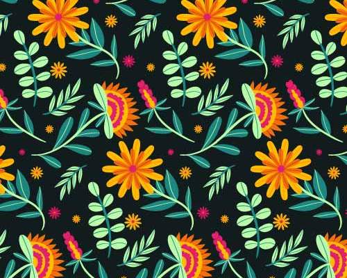 植物花纹拼接印花矢量图服装纺织数码印花花型素材