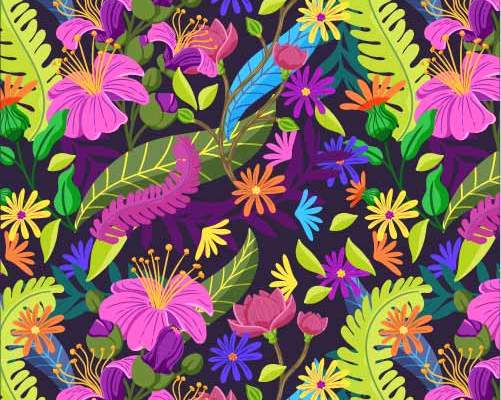 植物花纹拼接印花矢量图服装纺织数码印花花型素材