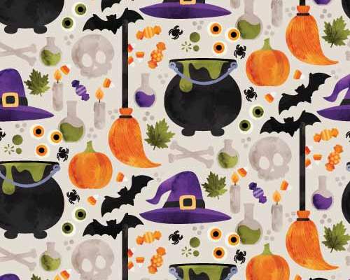 卡通图案骷髅头万圣节风印花矢量图服装纺织数码印花花型素材