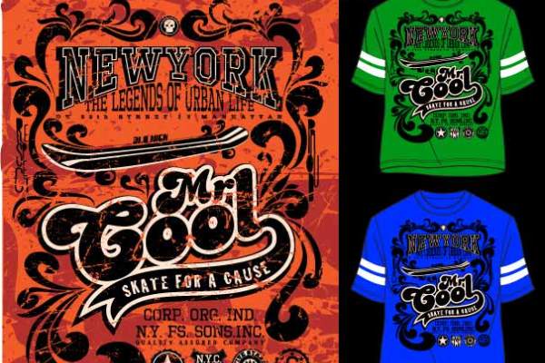 几何花纹字母印花矢量图服装裁片T恤烫图印花花型素材