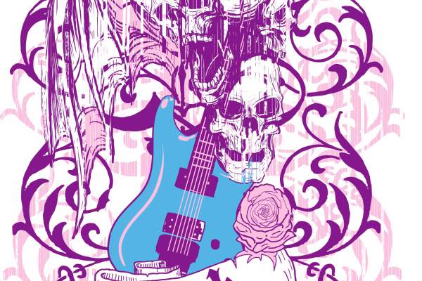 几何花纹骷髅头吉他字母印花矢量图服装裁片T恤烫图印花花型素材