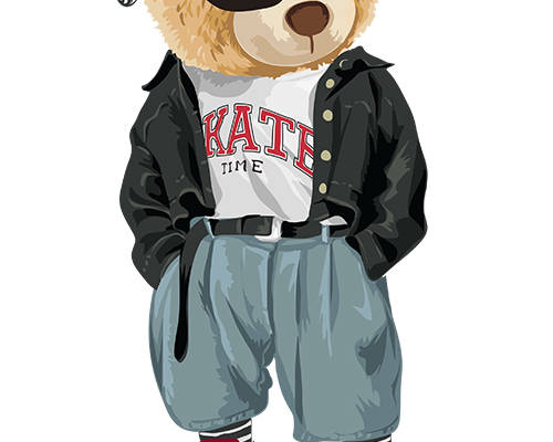 潮牌卡通熊字母印花矢量图服装裁片T恤烫图印花花型素材