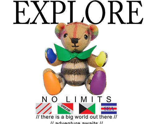 潮牌卡通熊字母印花矢量图服装裁片T恤烫图印花花型素材