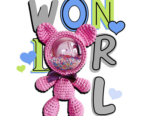 潮牌卡通粉色熊字母印花矢量图服装裁片T恤烫图印花花型素材