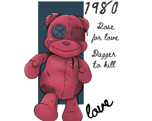 潮牌卡通熊字母印花矢量图服装裁片T恤烫图印花花型素材