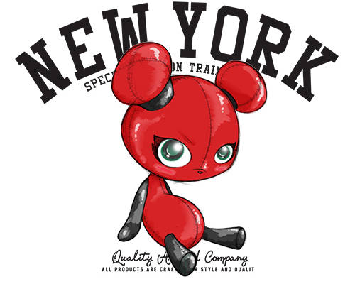 潮牌卡通熊字母印花矢量图服装裁片T恤烫图印花花型素材