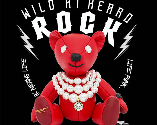 潮牌卡通熊字母印花矢量图服装裁片T恤烫图印花花型素材