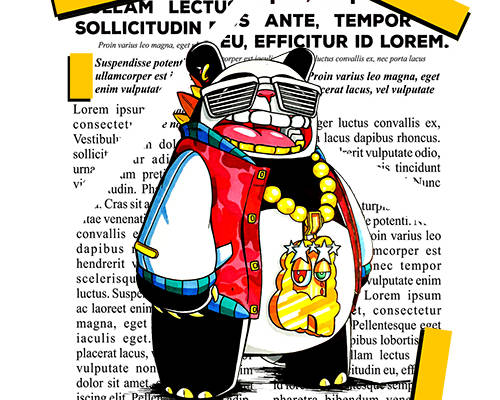 潮牌卡通熊大金链子字母印花矢量图服装裁片T恤烫图印花花型素材