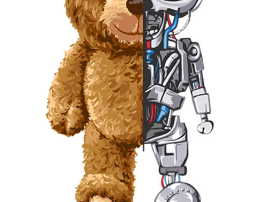 潮牌卡通熊机器人印花矢量图服装裁片T恤烫图印花花型素材