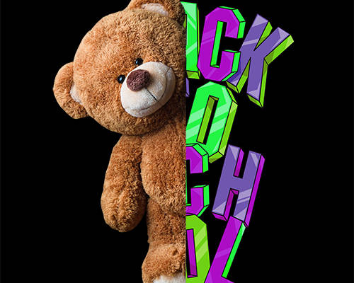 潮牌卡通熊字母印花矢量图服装裁片T恤烫图印花花型素材