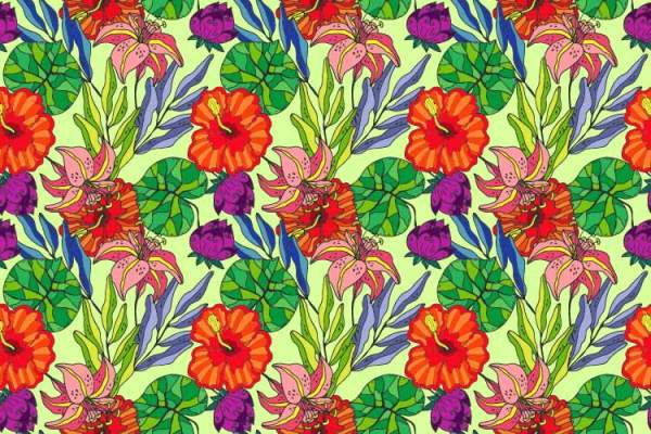 植物花纹拼接印花矢量图服装纺织数码印花花型素材